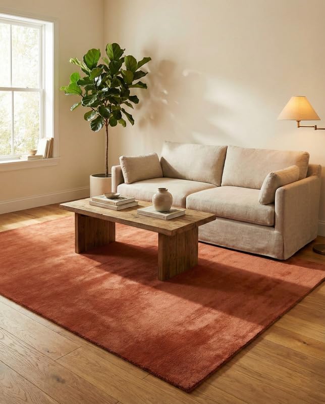 Liso Terracotta solid hand-tufted wool rug, view 1