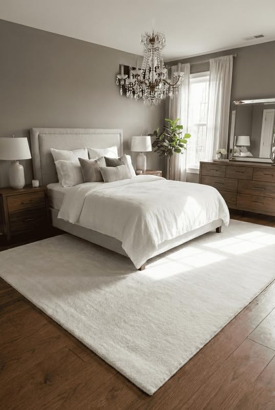 Liso White solid hand-tufted wool rug, view 3