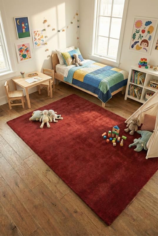 Liso Red solid hand-tufted wool rug, view 5