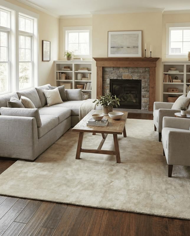 Liso Ivory solid hand-tufted wool rug, view 4