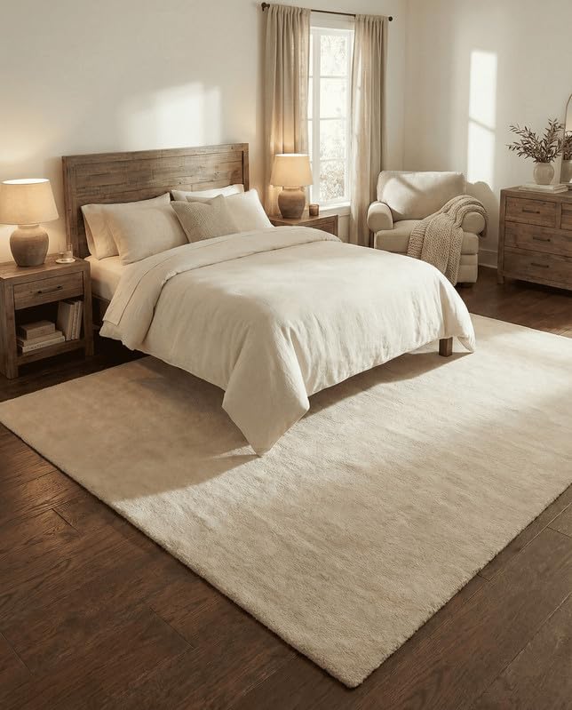 Liso Ivory solid hand-tufted wool rug, view 2