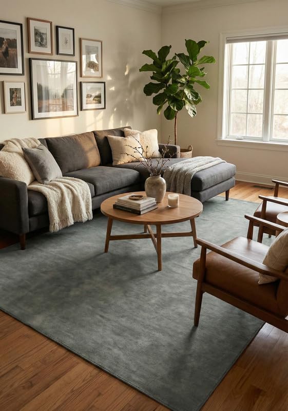Liso Ash Grey solid hand-tufted wool rug, view 1