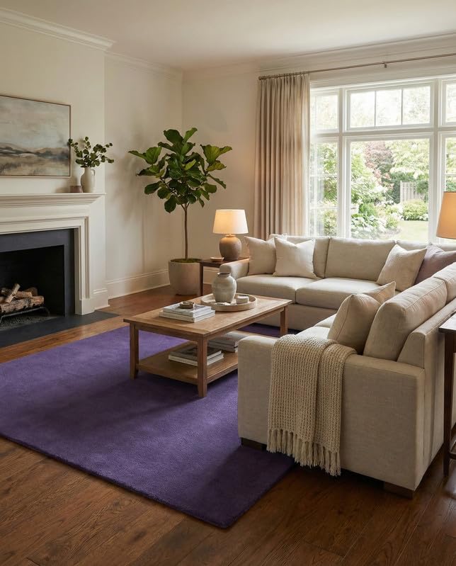 Liso Purple solid hand-tufted wool rug, view 5