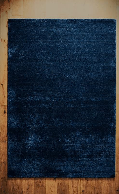 Liso Deep Blue solid hand-tufted wool rug, view 6