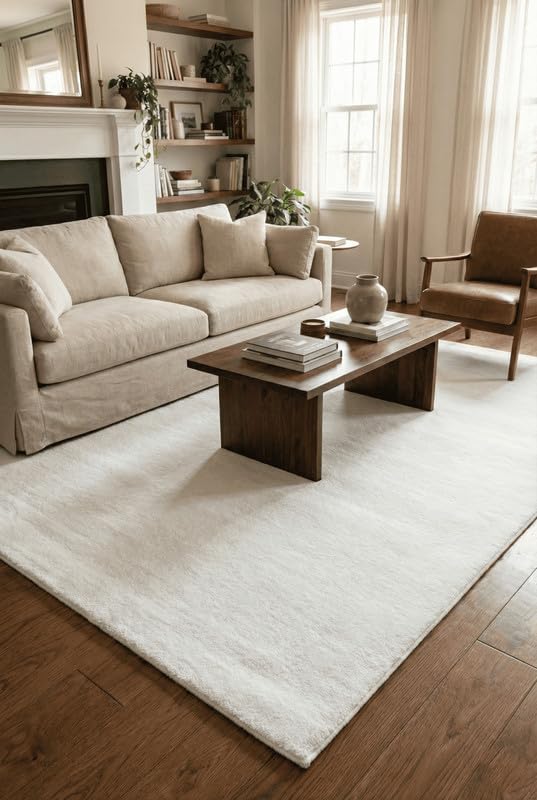 Liso White solid hand-tufted wool rug, view 1