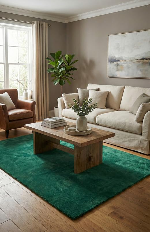 Liso Emerald Green solid hand-tufted wool rug, view 1