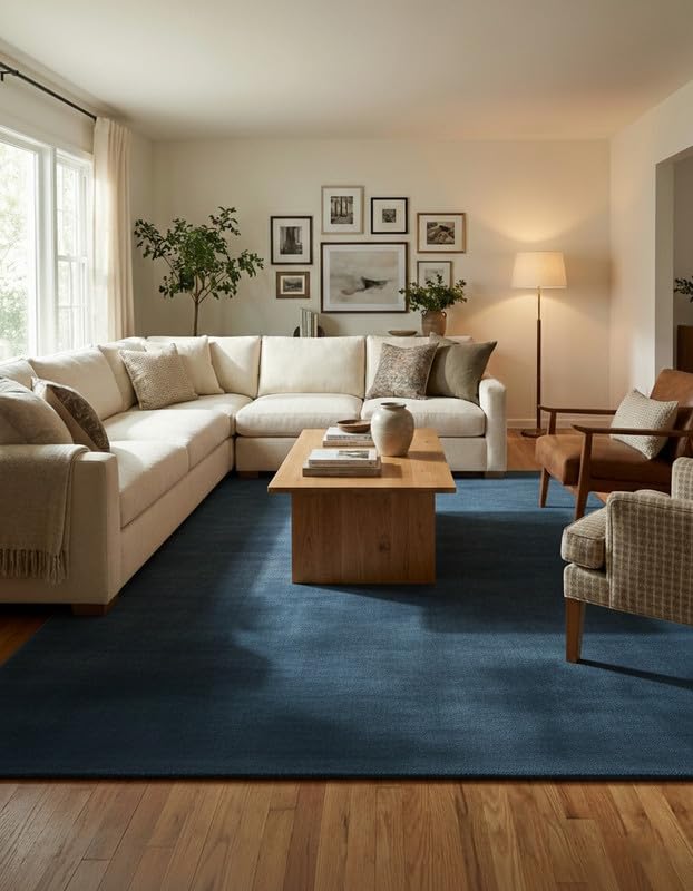Liso Space Blue solid hand-tufted wool rug, view 1