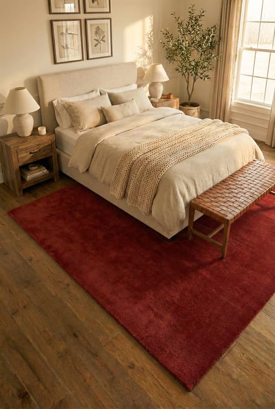 Liso Red solid hand-tufted wool rug, view 4