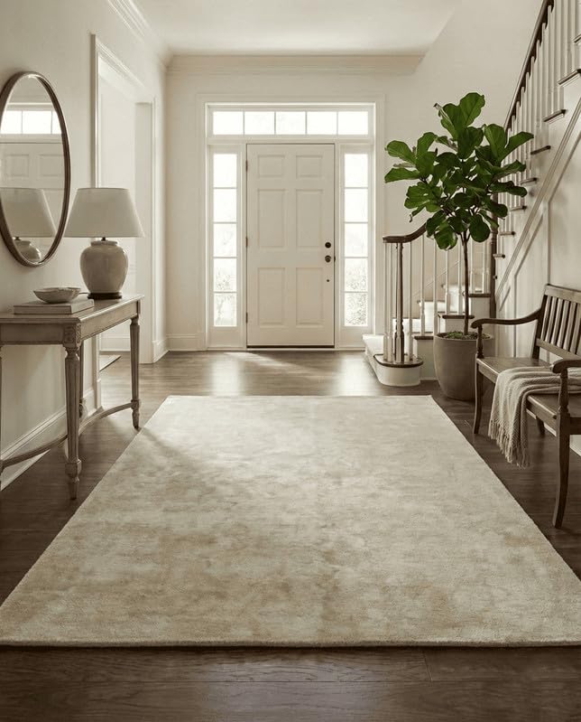 Liso Ivory solid hand-tufted wool rug, view 1