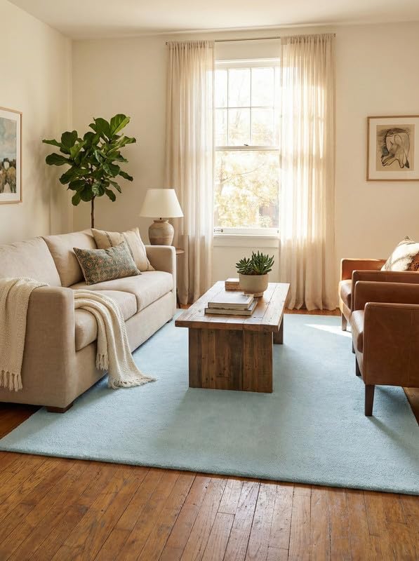Liso Ice Blue solid hand-tufted wool rug, view 1