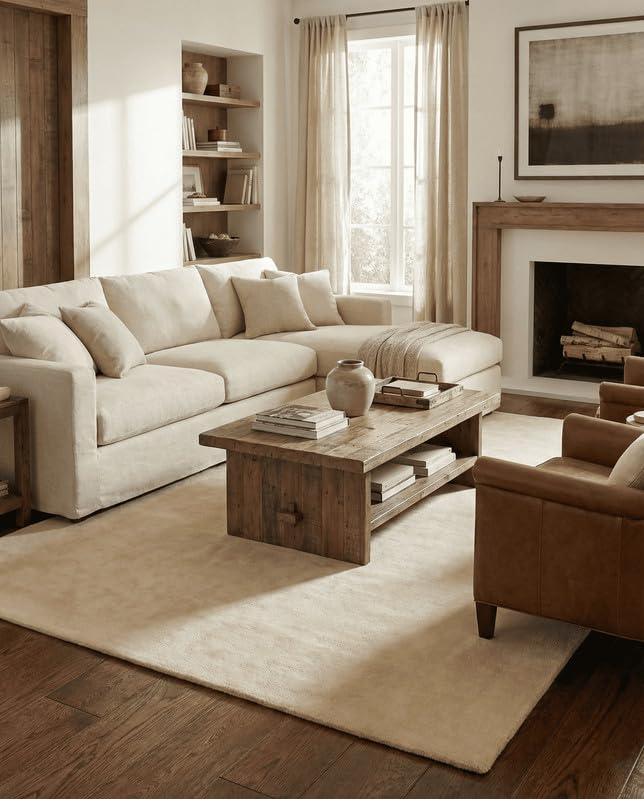 Liso Beige solid hand-tufted wool rug, view 1