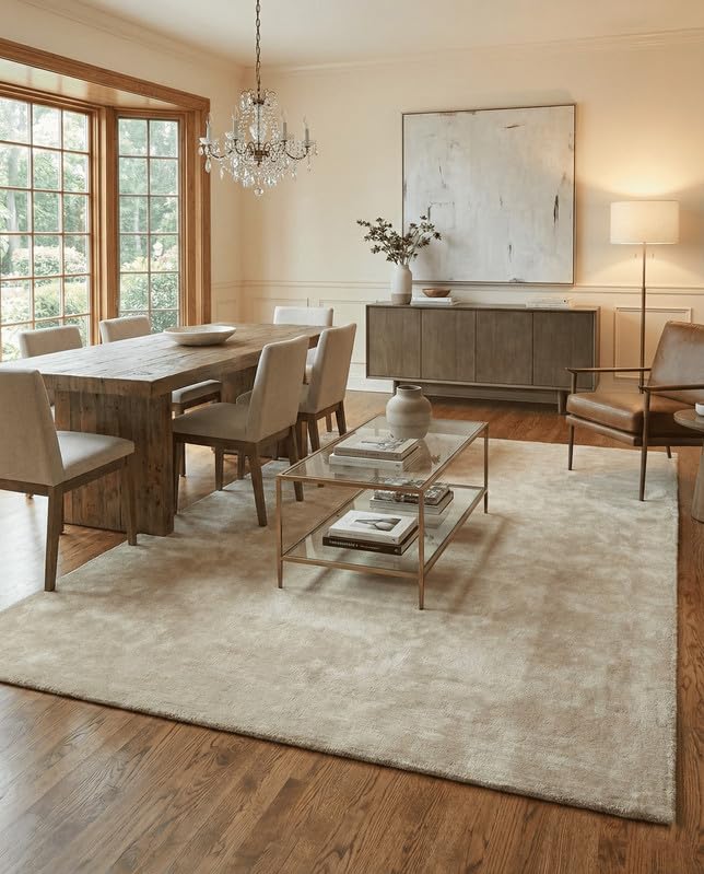 Liso Ivory solid hand-tufted wool rug, view 3