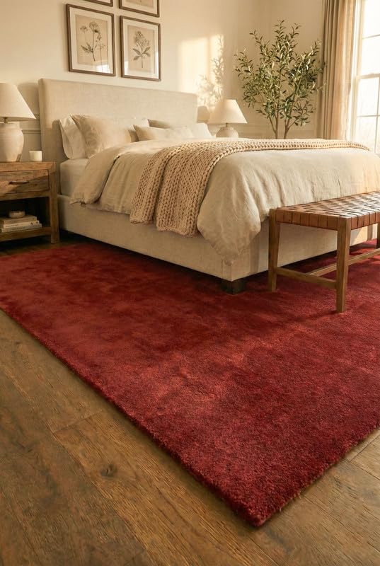 Liso Red solid hand-tufted wool rug, view 3