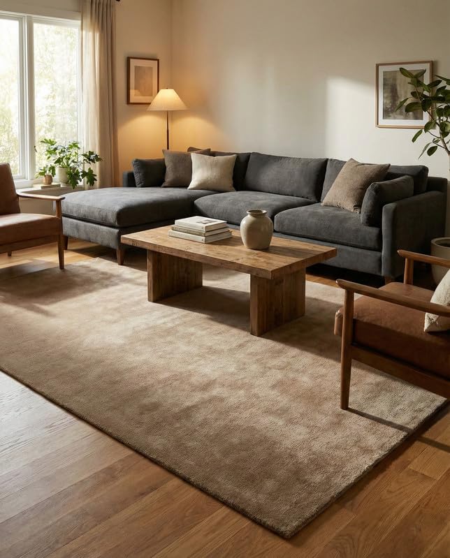 Liso Tan solid hand-tufted wool rug, view 1