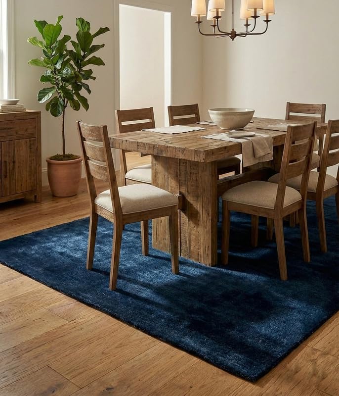 Liso Deep Blue solid hand-tufted wool rug, view 4