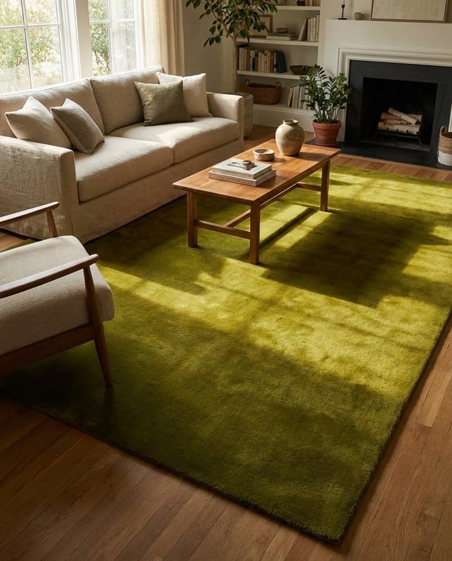 Liso Meadow Green solid hand-tufted wool rug, view 1