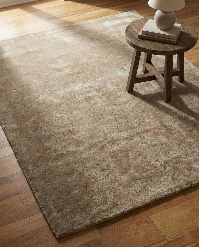 Liso Tan solid hand-tufted wool rug, view 4