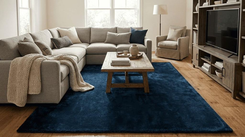 Liso Deep Blue solid hand-tufted wool rug, view 2
