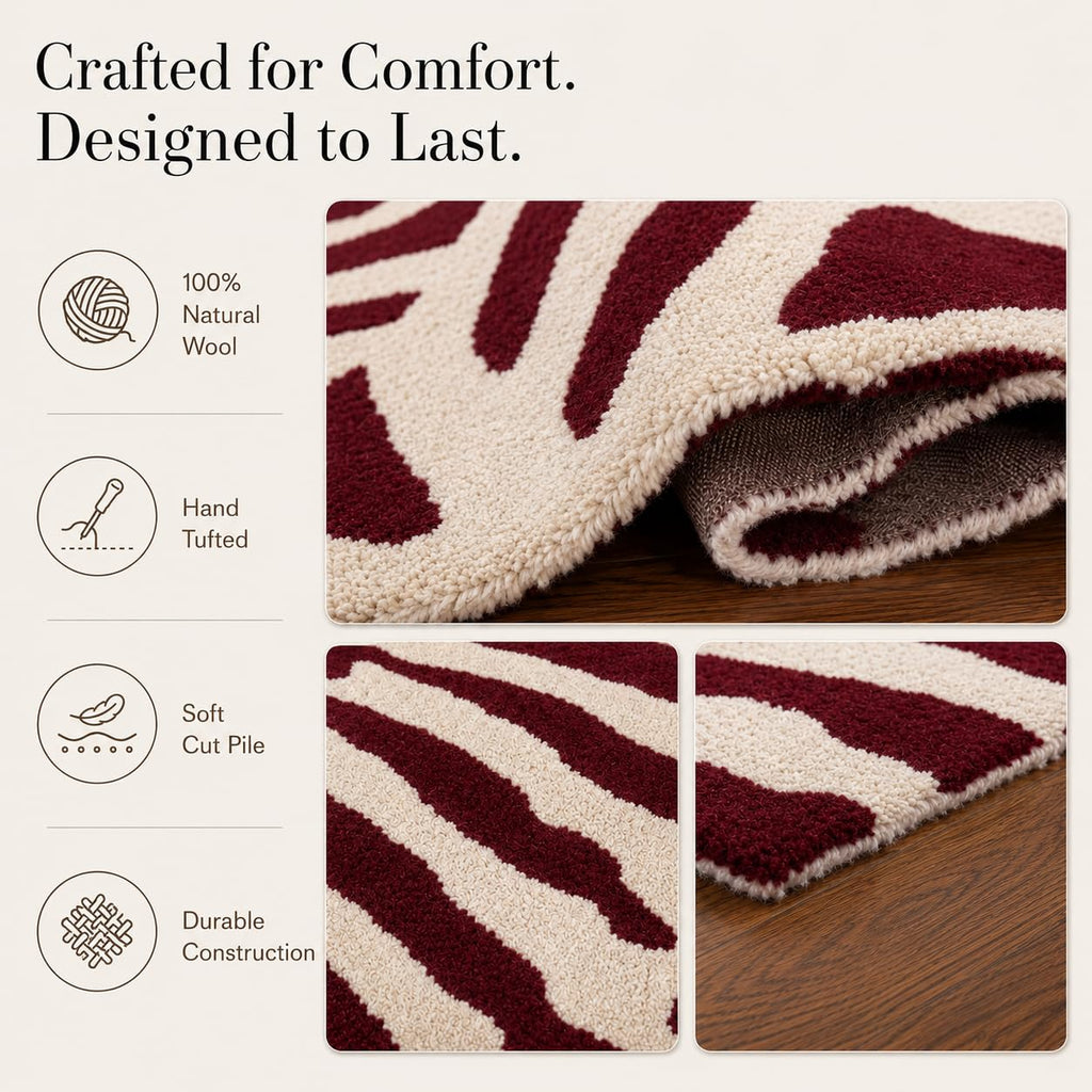 Zebra Wool Rug — Burgundy, view 3