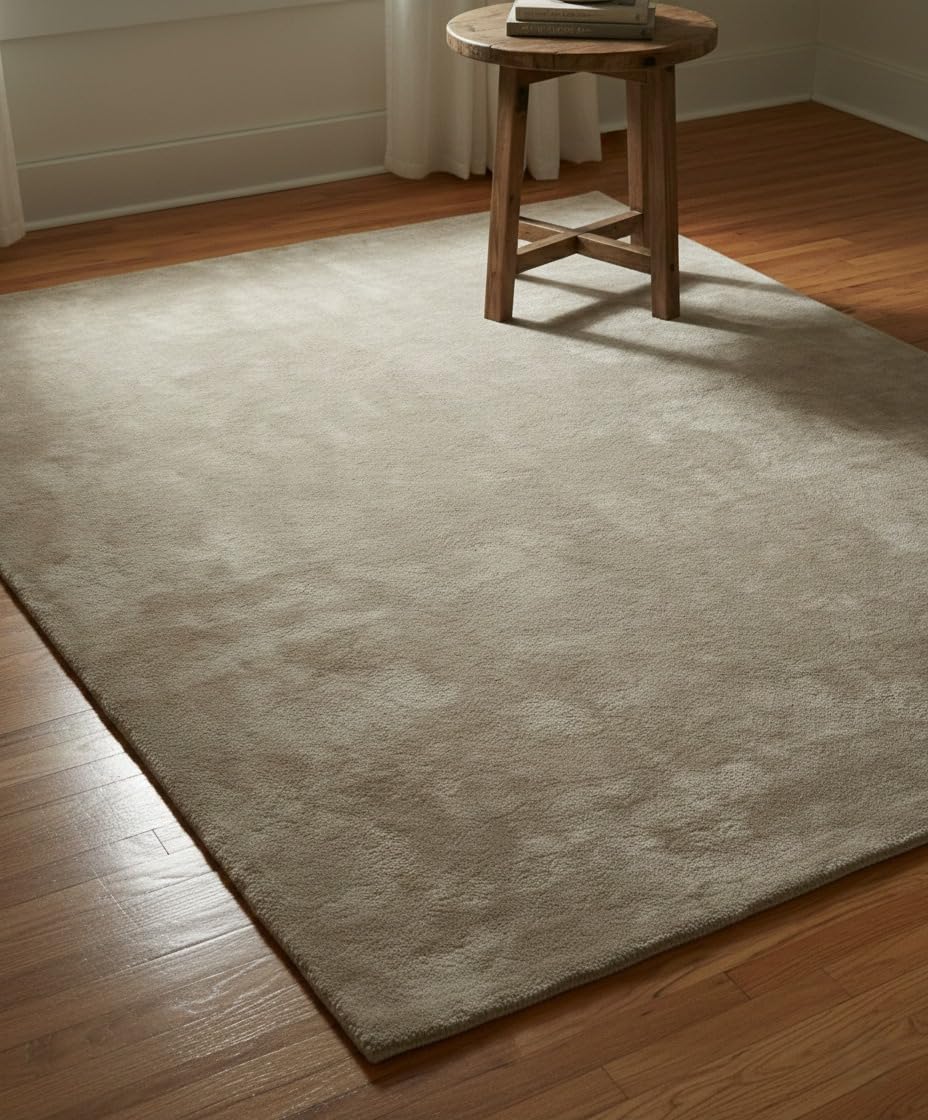 Liso Khaki solid hand-tufted wool rug, view 4