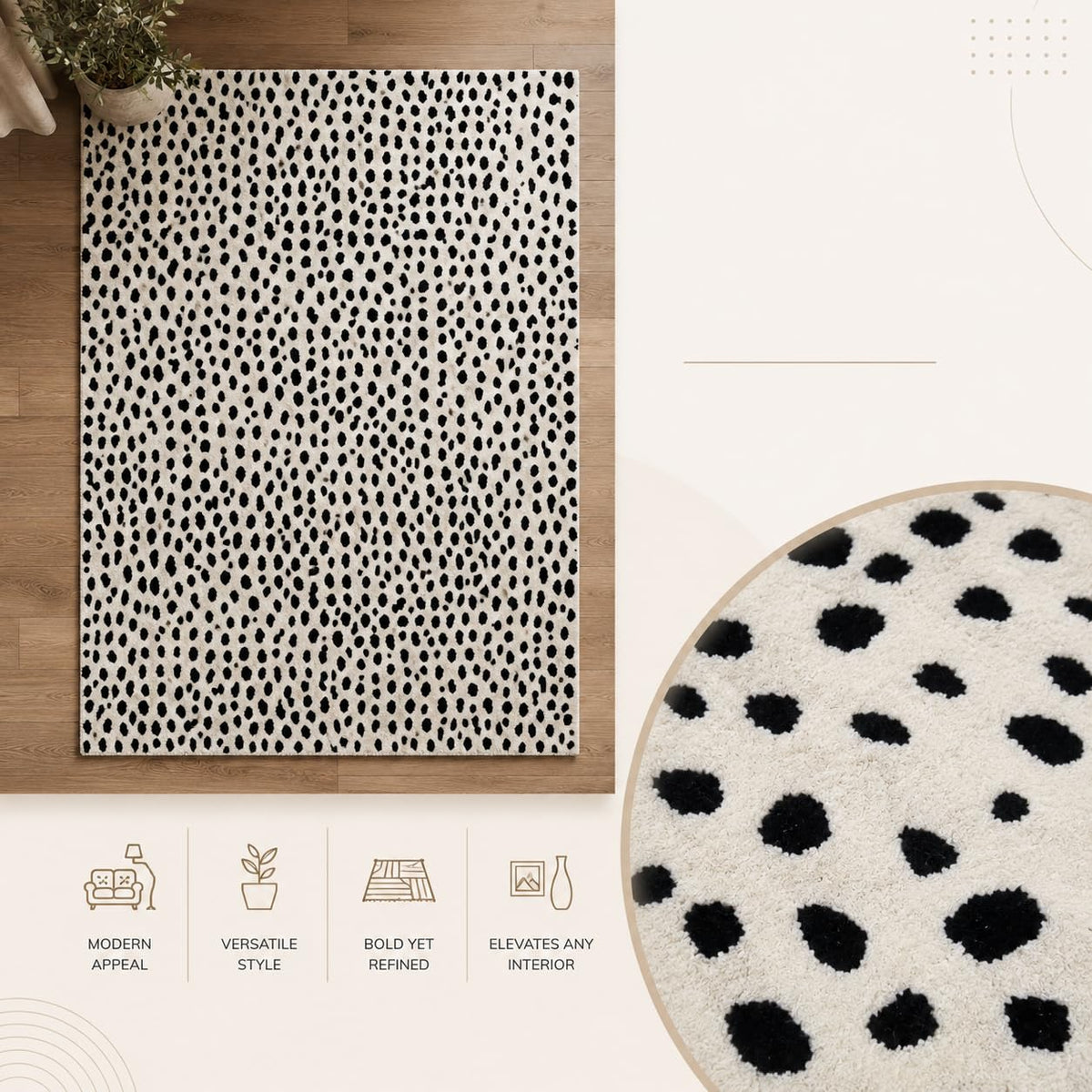 Cheetah white animal print wool rug, view 2