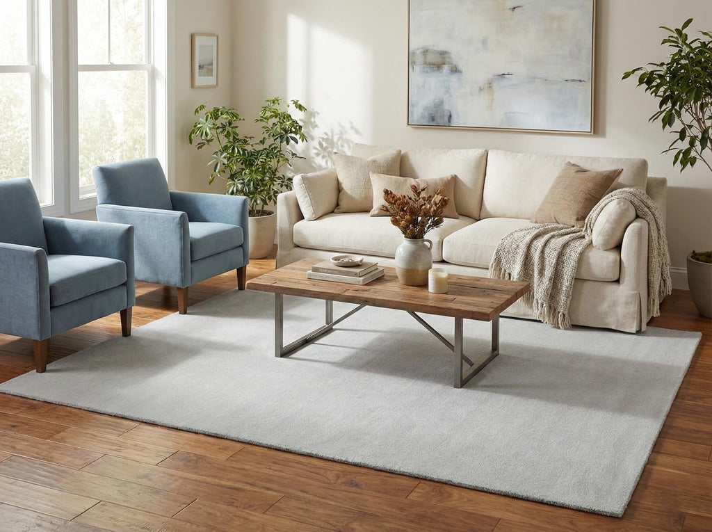 Liso Light Grey solid hand-tufted wool rug, view 1