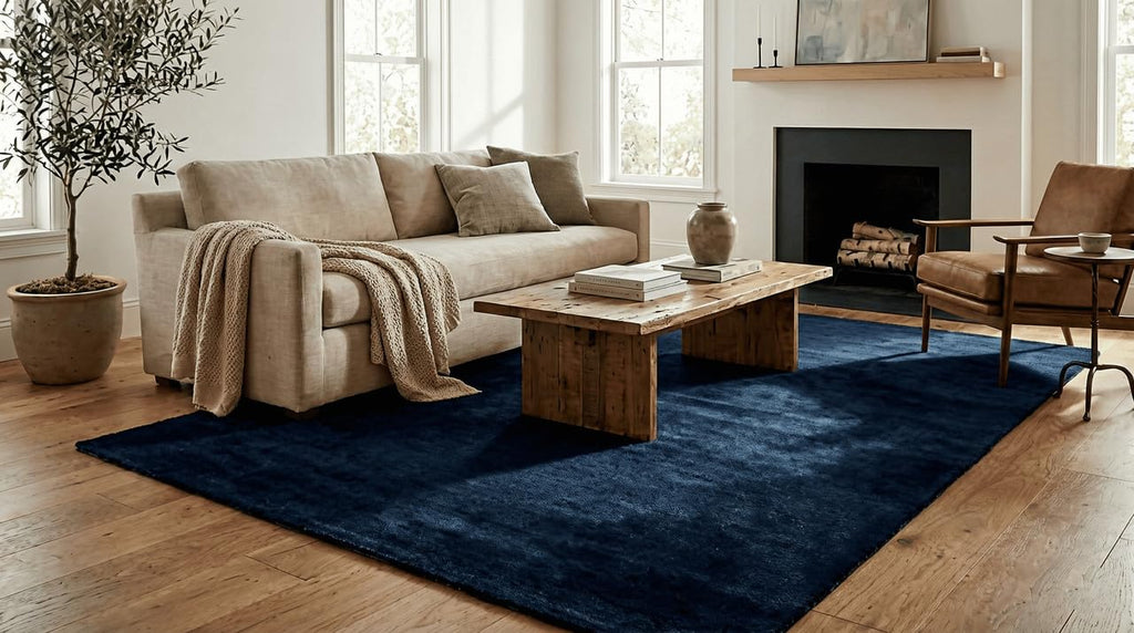 Liso Deep Blue solid hand-tufted wool rug, view 1