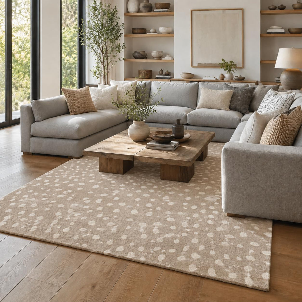 Cheetah fawn animal print wool rug, view 1