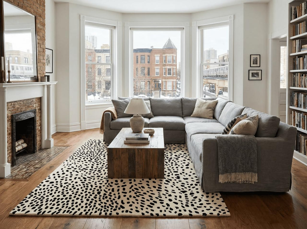 Cheetah white animal print wool rug, view 8