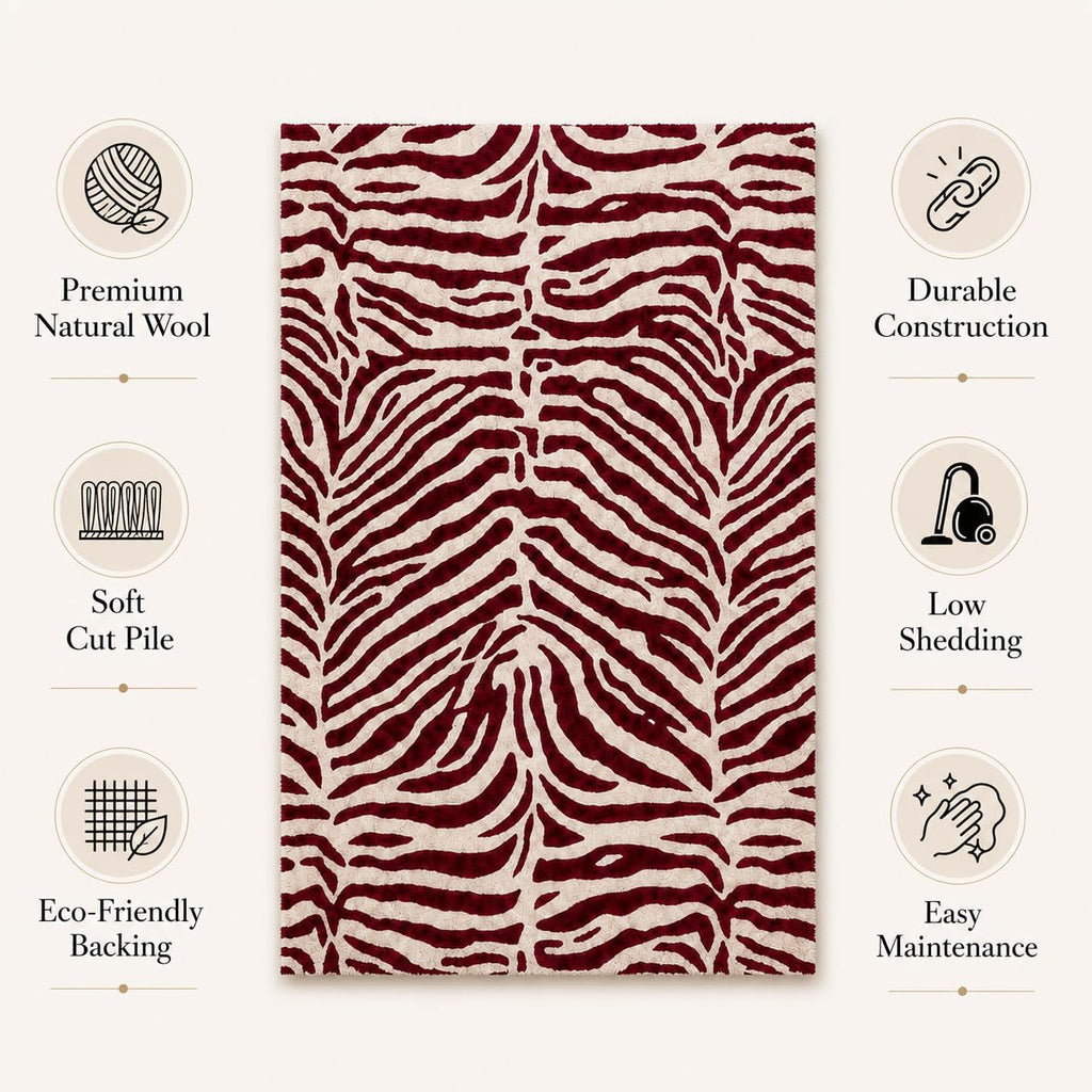 Zebra Wool Rug — Burgundy, view 5
