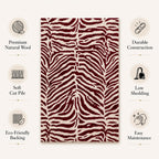 Zebra Wool Rug — Burgundy, view 5