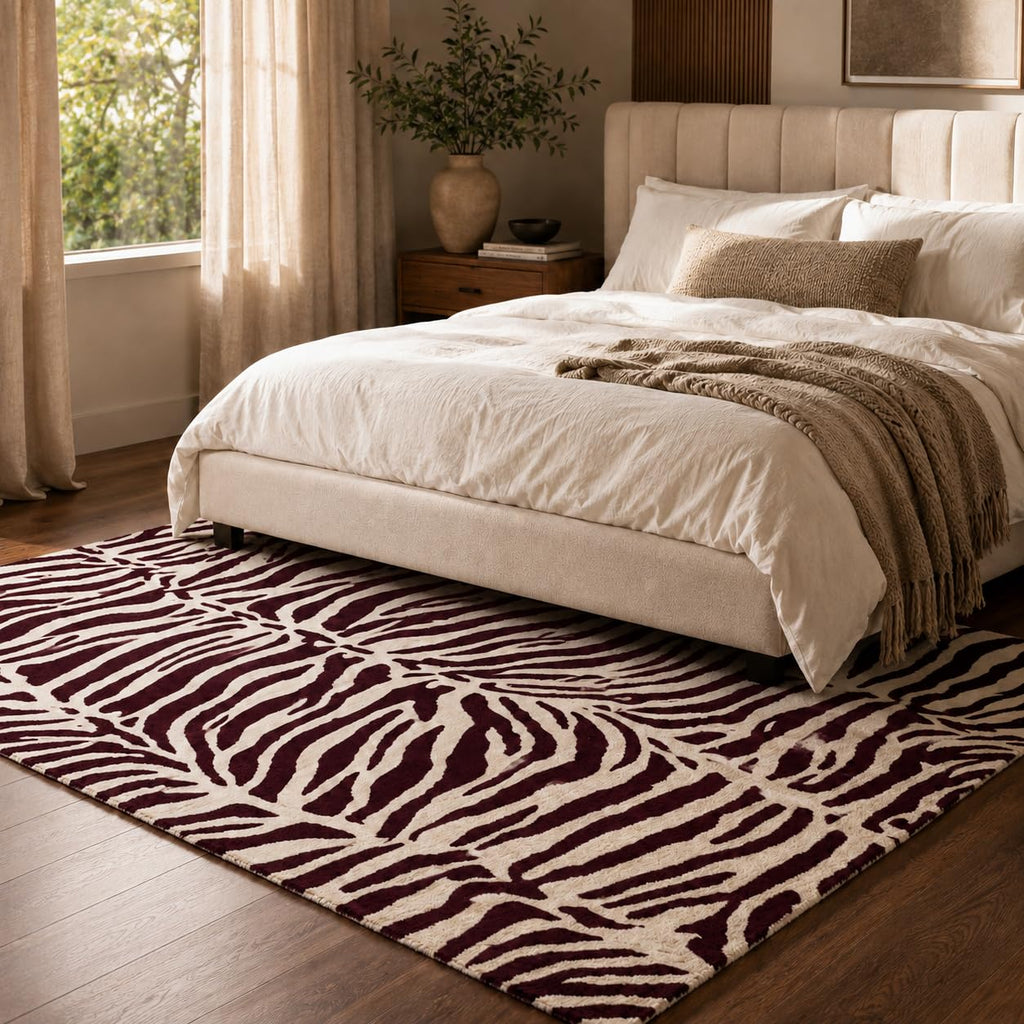 Zebra Wool Rug — Burgundy, view 4