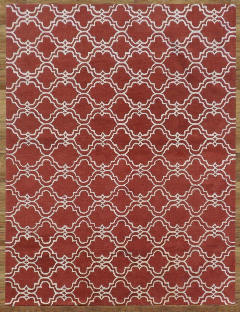 Scroll Tile Moroccan Wool Rug — Rust & Ivory, view 1