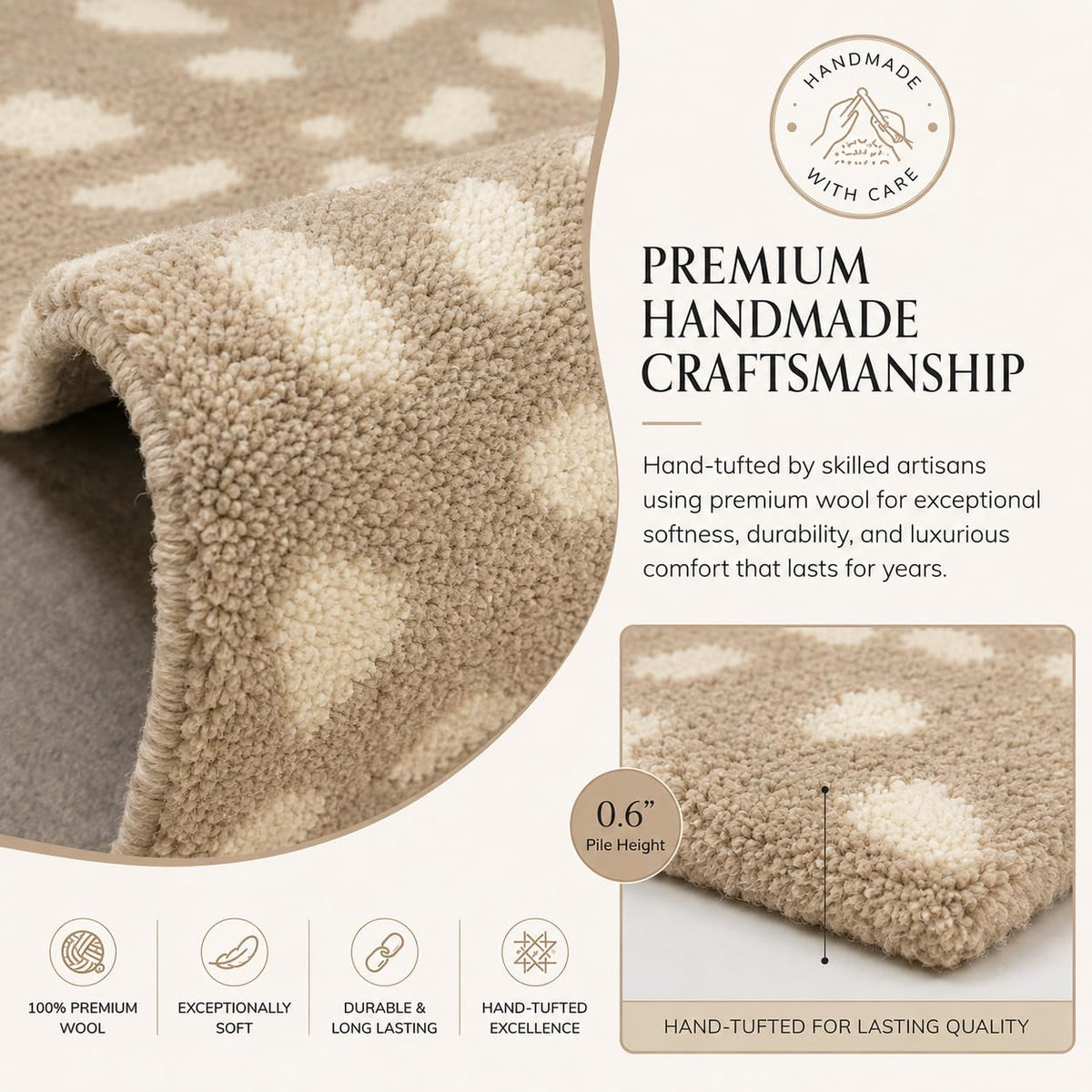 Cheetah fawn animal print wool rug, view 4