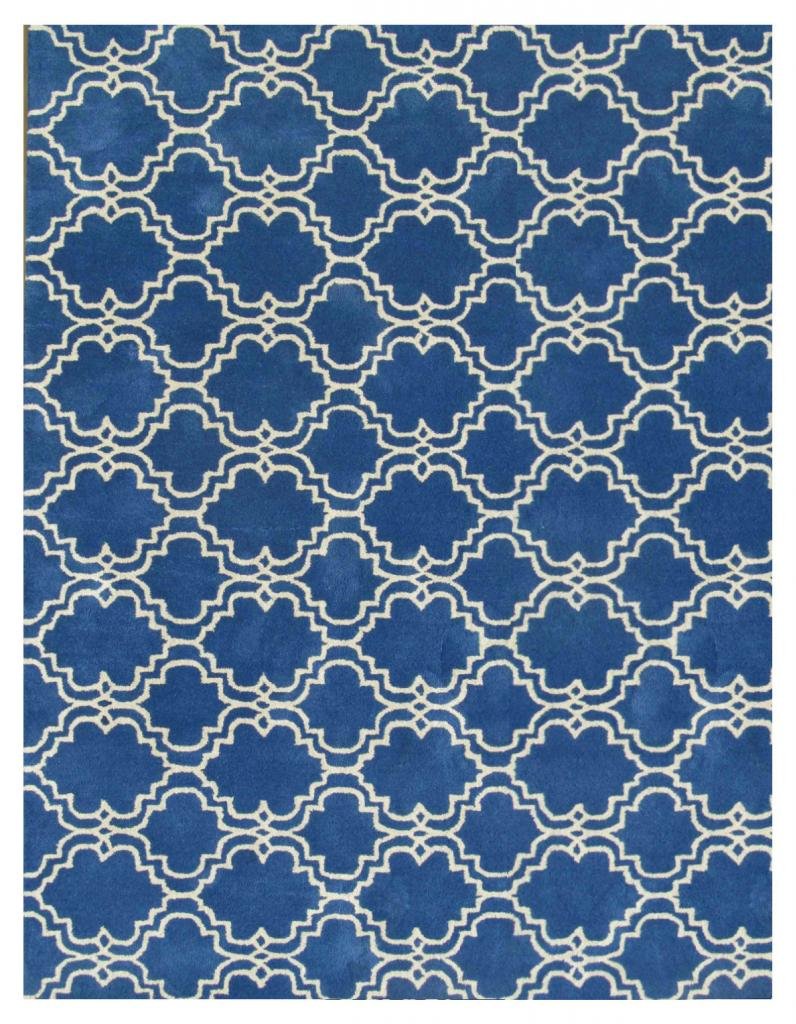 Scroll Tile Moroccan Wool Rug — Blue & Ivory, view 1