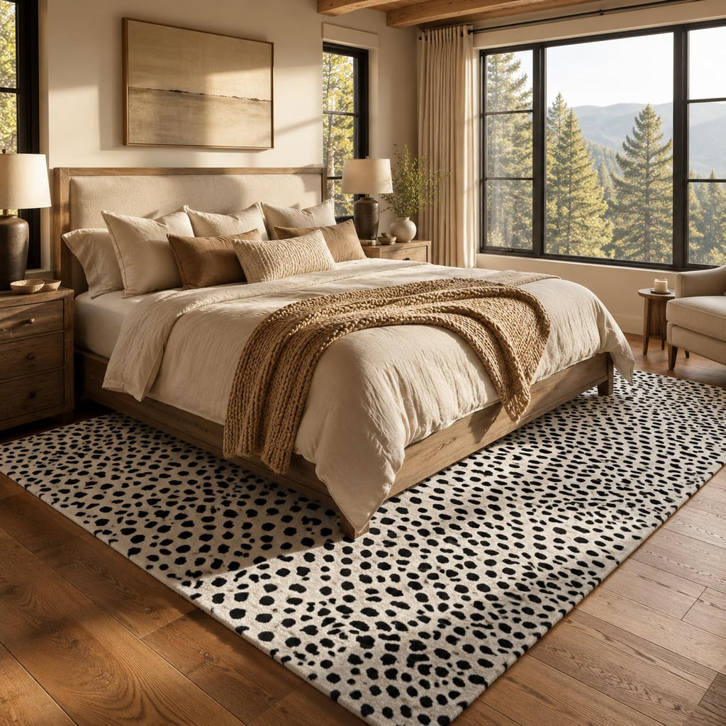 Cheetah white animal print wool rug, view 5