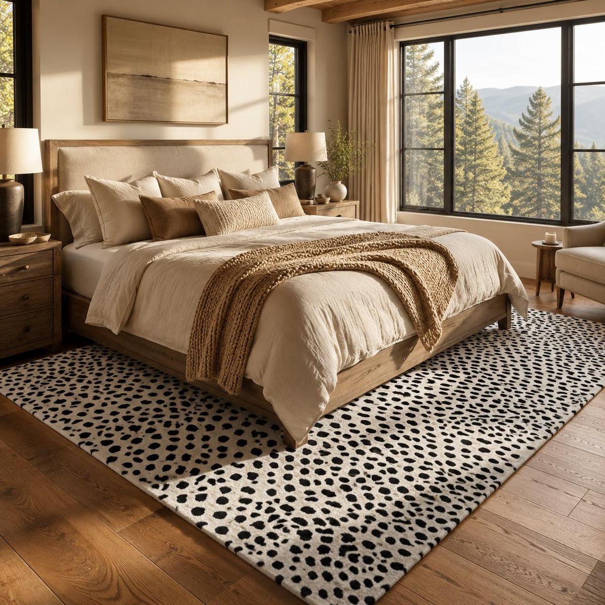 Cheetah white animal print wool rug, view 5