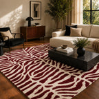 Zebra Wool Rug — Burgundy, view 6