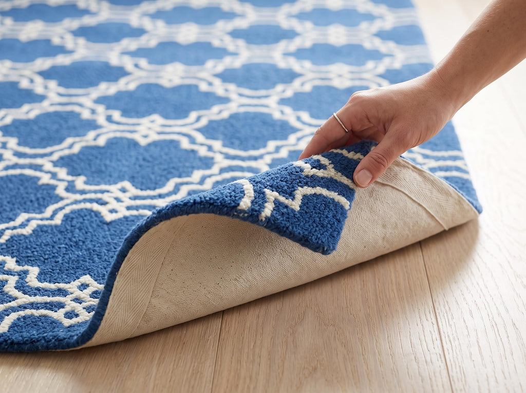 Scroll Tile Moroccan Wool Rug — Blue & Ivory, view 4