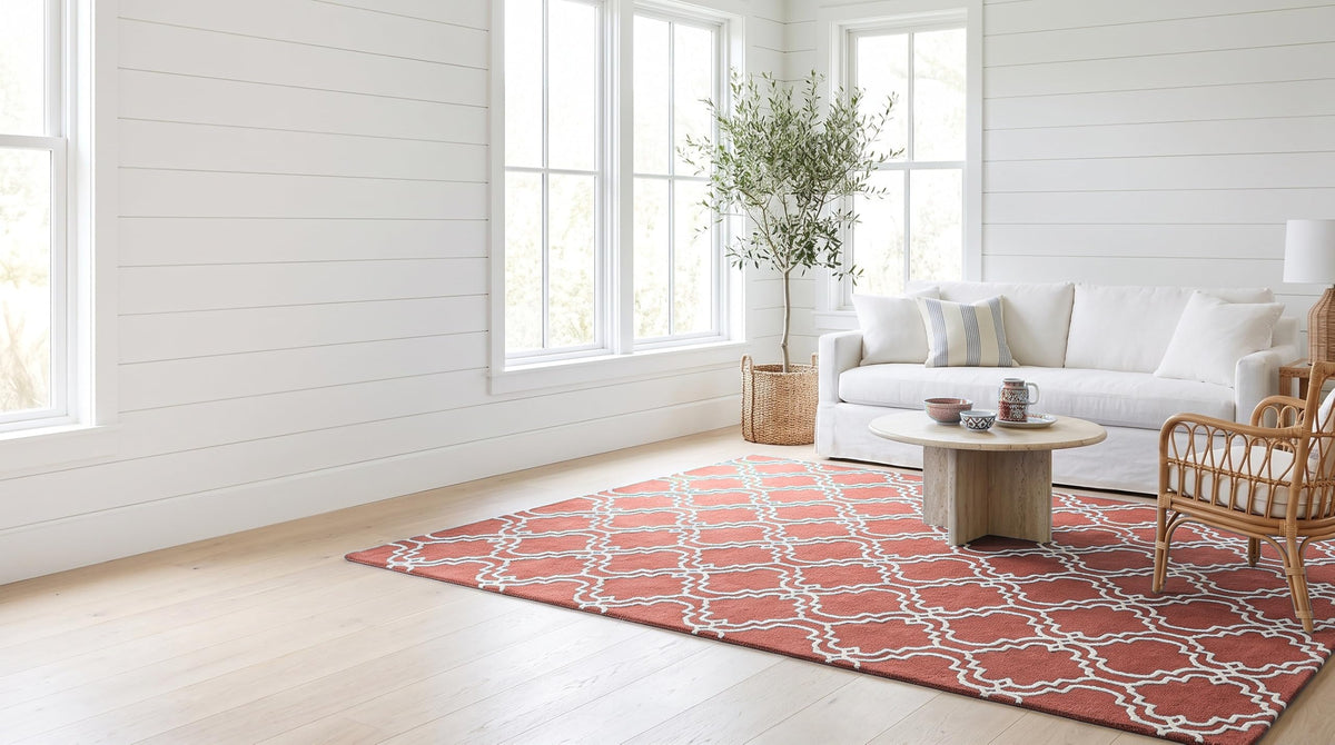 Scroll Tile Moroccan Wool Rug — Rust & Ivory, view 4