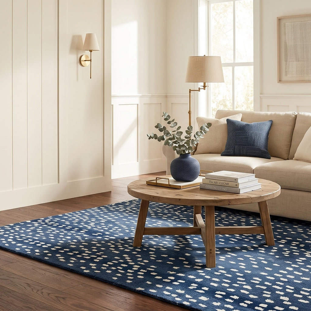 Antelope Print Wool Rug — Navy Blue, view 9