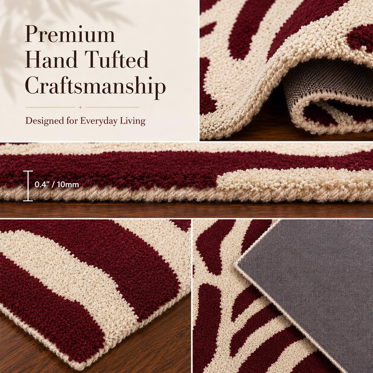 Zebra Wool Rug — Burgundy, view 8