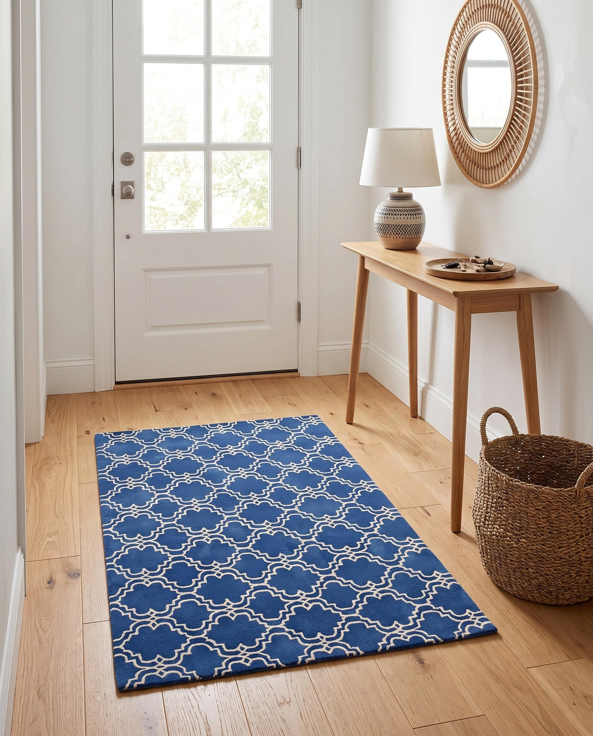Scroll Tile Moroccan Wool Rug — Blue & Ivory, view 2