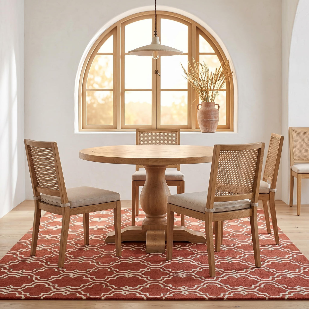 Scroll Tile Moroccan Wool Rug — Rust & Ivory, view 2