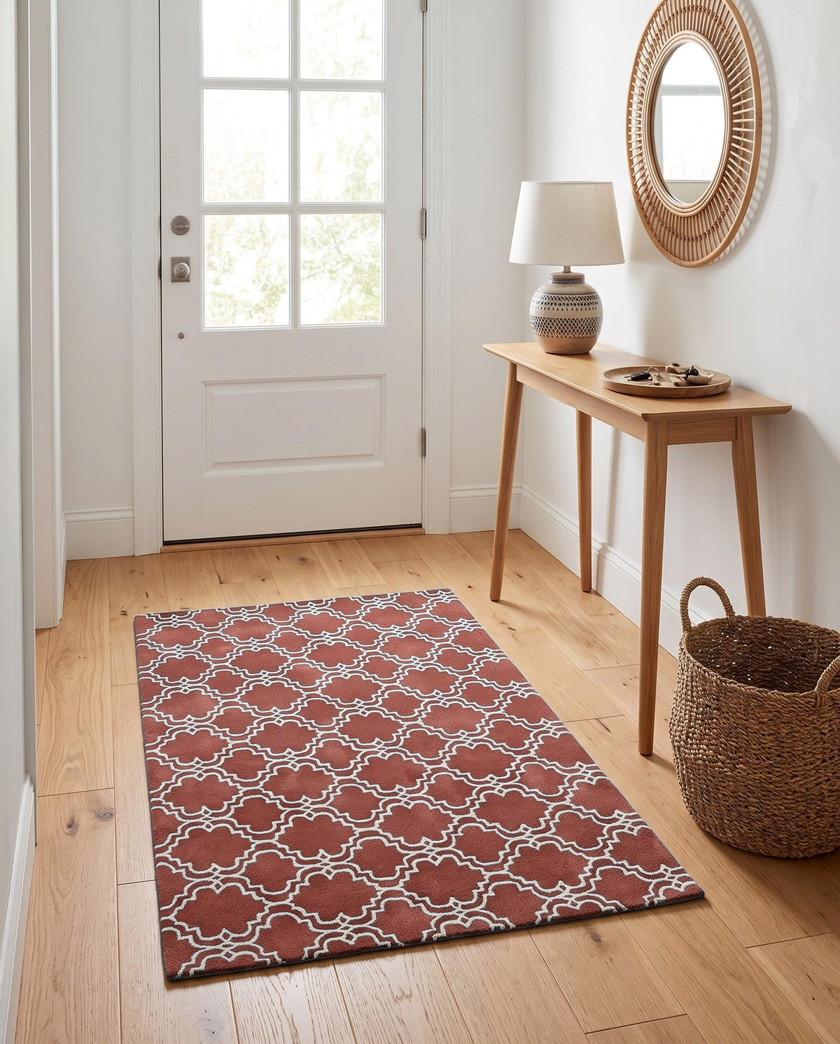 Scroll Tile Moroccan Wool Rug — Rust & Ivory, view 3