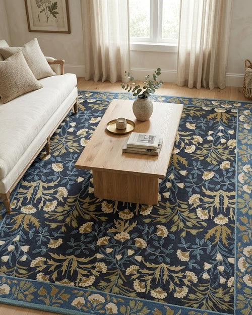 Adline Tulip Floral Wool Rug in a bright living room