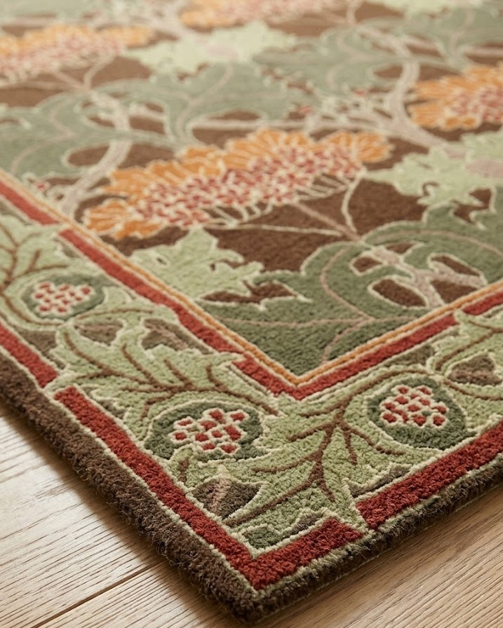 Cesil Floral Wool Rug corner detail showing border and pile