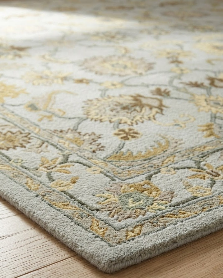 Gabriel Floral Wool Rug corner detail showing border and pile