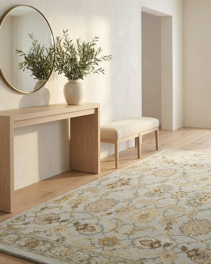 Gabriel Floral Wool Rug in a bright entryway